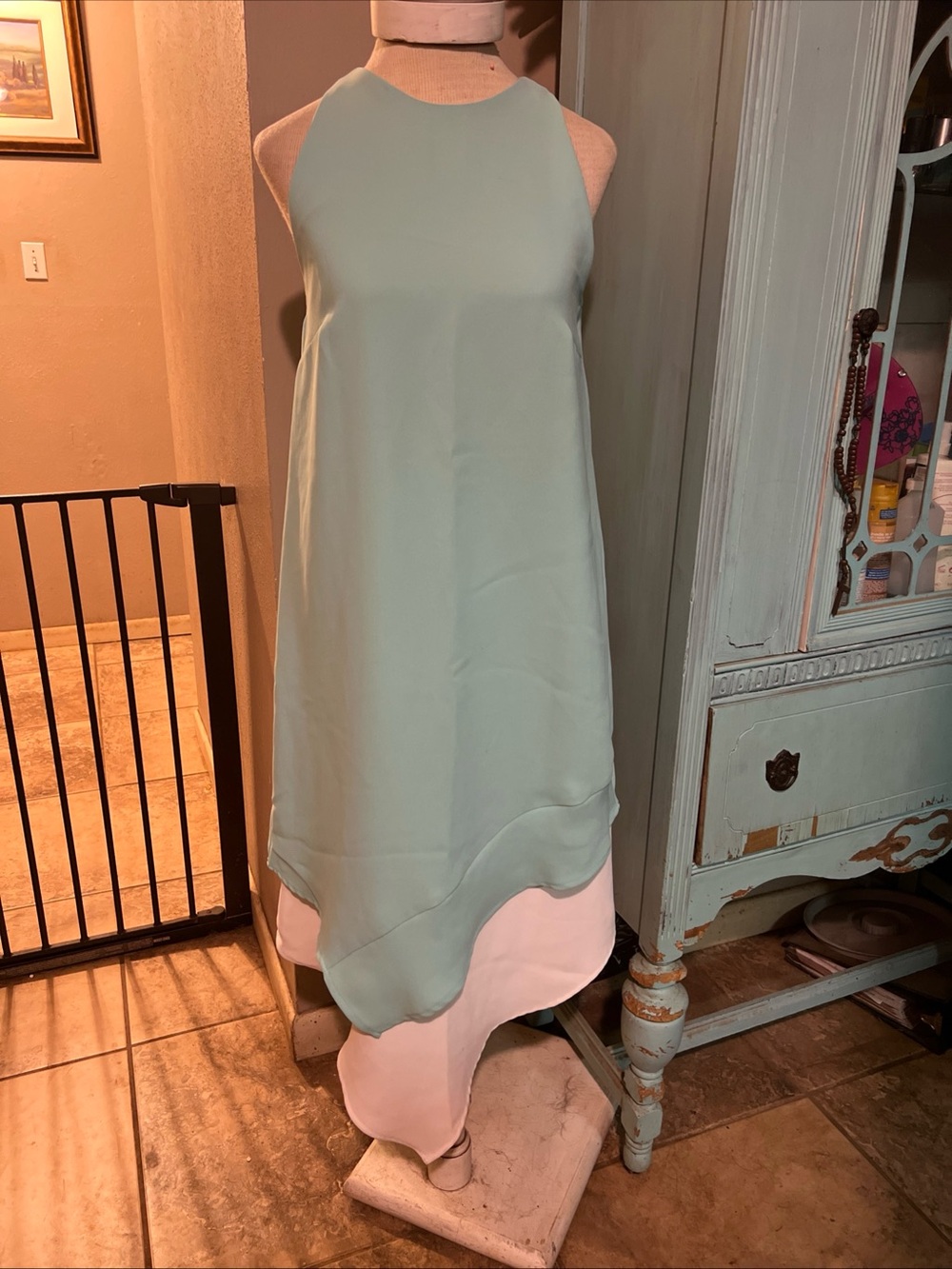 Hunter Bell NY Elegant Layered Mint & Ivory Dress Asymmetrical Cocktail Size 6